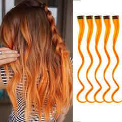 5Pcs Colored Hair Extensions Party Highlights Clip In Synthetic Streak