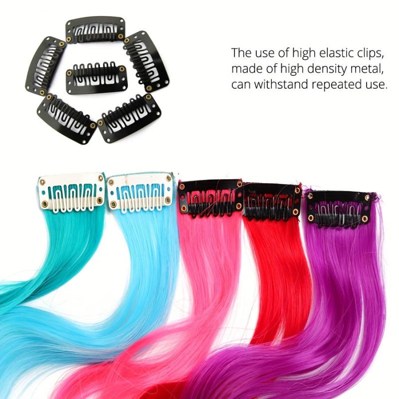 5Pcs Colored Hair Extensions Party Highlights Clip In Synthetic Streak