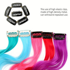 5Pcs Colored Hair Extensions Party Highlights Clip In Synthetic Streak