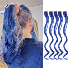 5Pcs Colored Hair Extensions Party Highlights Clip In Synthetic Streak