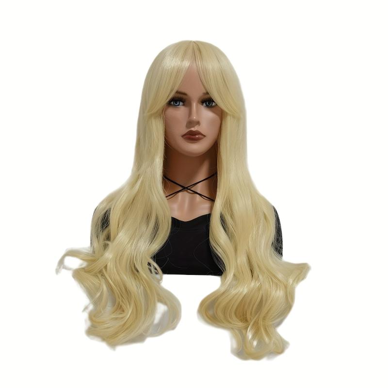 Blonde Long Curly Wig Synthetic Wig With Bangs Movie Cosplay Wig