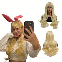 Blonde Long Curly Wig Synthetic Wig With Bangs Movie Cosplay Wig