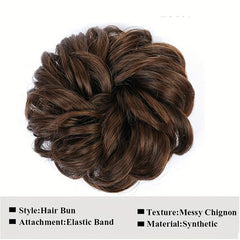 Curly Wavy Hairpieces for Women Messy Hair Bun Elastic Hair Bands