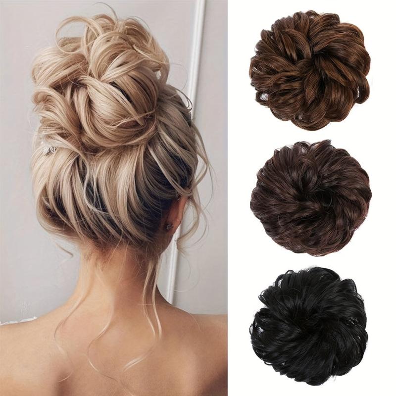 Curly Wavy Hairpieces for Women Messy Hair Bun Elastic Hair Bands