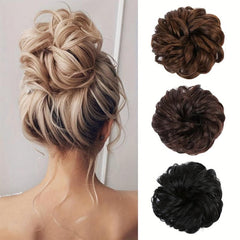 Curly Wavy Hairpieces for Women Messy Hair Bun Elastic Hair Bands