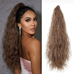 Light Brown Curly Ponytail Extensions Claw Clip Synthetic for Women