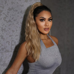 Light Brown Curly Ponytail Extensions Claw Clip Synthetic for Women