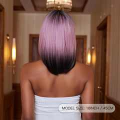 Pink Ombre Wig Shoulder Length Bob Wigs Middle Part Synthetic Full Wigs