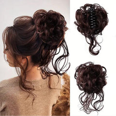 Messy Chignon Updo Hair Extensions Claw Clip Wavy Hair Piece