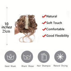 Messy Chignon Updo Hair Extensions Claw Clip Wavy Hair Piece