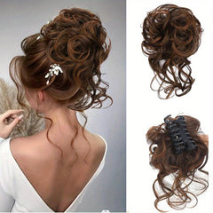 Messy Chignon Updo Hair Extensions Claw Clip Wavy Hair Piece