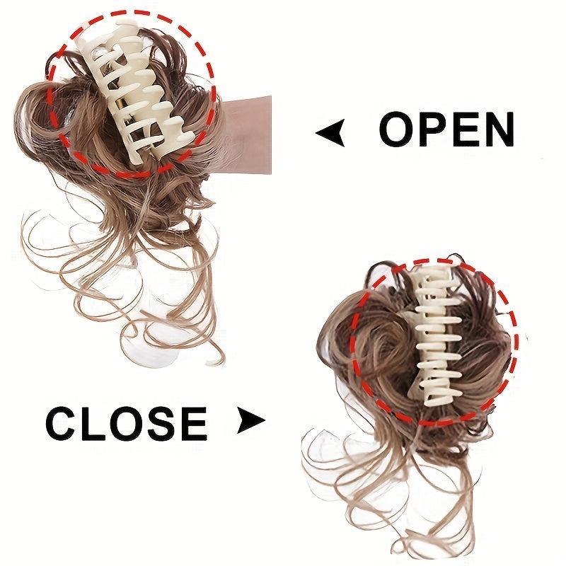 Messy Chignon Updo Hair Extensions Claw Clip Wavy Hair Piece