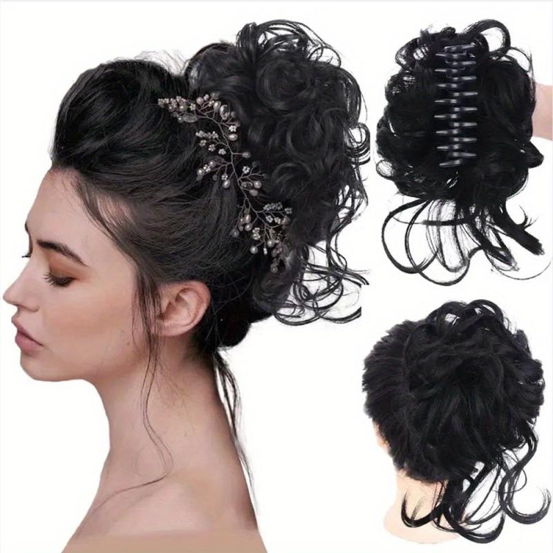 Messy Chignon Updo Hair Extensions Claw Clip Wavy Hair Piece