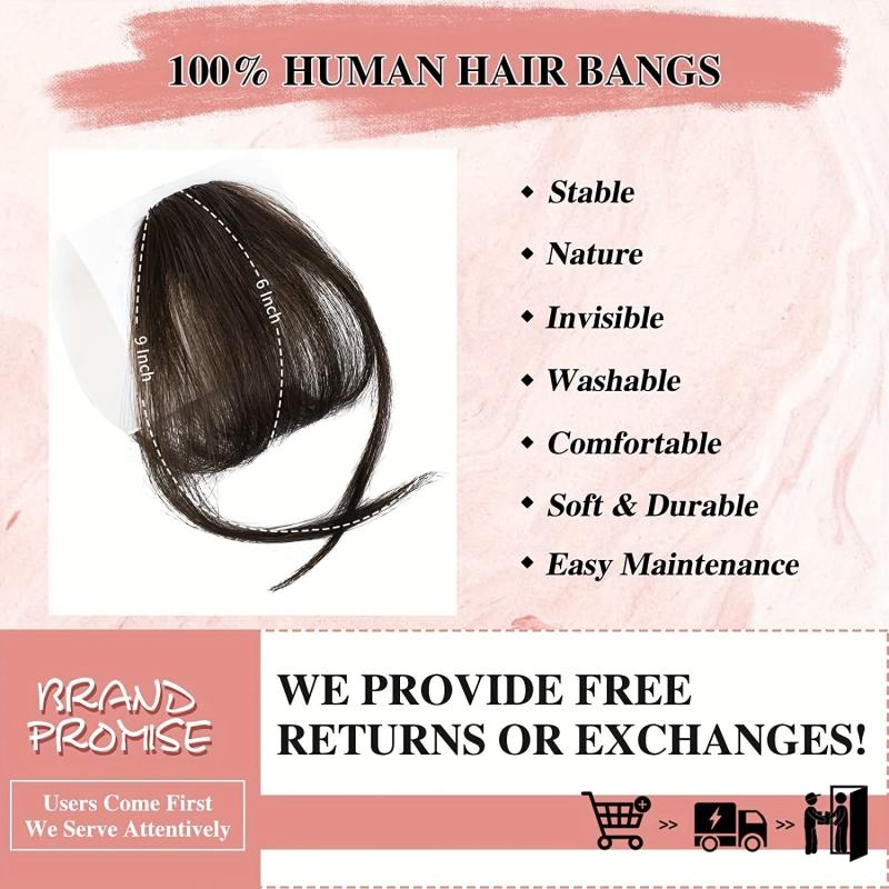 100% Human Hair Bangs Clip In Wispy Fringe for Women