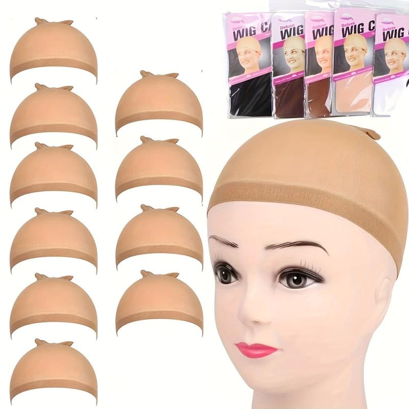 5 Packs 10pcs Nude Mesh Net Wig Caps for Wigs Stocking Cap Beige Brown