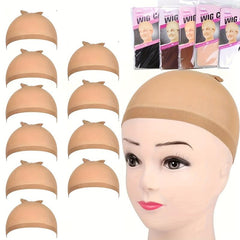 5 Packs 10pcs Nude Mesh Net Wig Caps for Wigs Stocking Cap Beige Brown