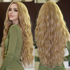 Long Wavy Ombre Blonde Wig Daily Cosplay Use Synthetic Middle Part Wigs