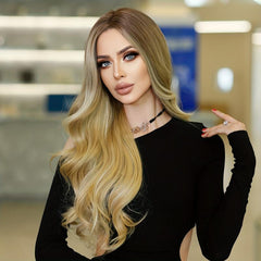 Long Wavy Ombre Blonde Wig Daily Cosplay Use Synthetic Middle Part Wigs