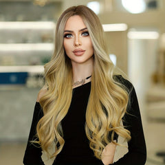Long Wavy Ombre Blonde Wig Daily Cosplay Use Synthetic Middle Part Wigs