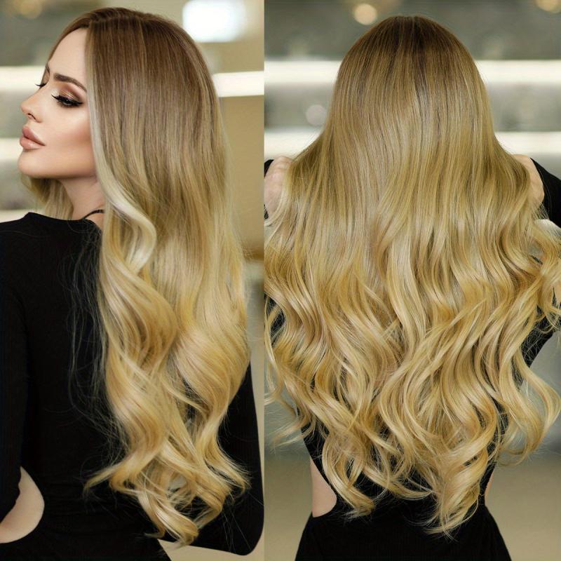 Long Wavy Ombre Blonde Wig Daily Cosplay Use Synthetic Middle Part Wigs