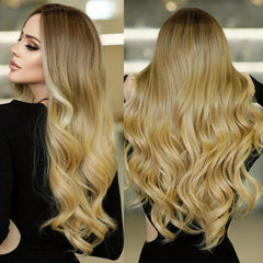 Long Wavy Ombre Blonde Wig Daily Cosplay Use Synthetic Middle Part Wigs