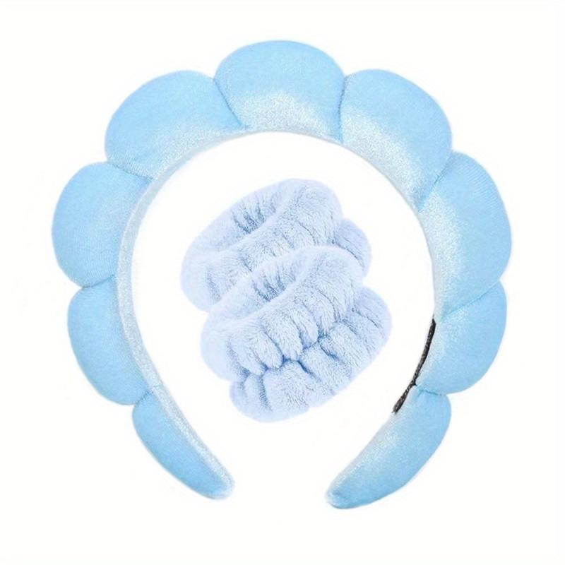 Puffy Spa Headband with Washing Wristbands for Women