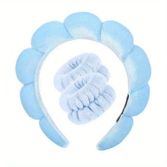 Puffy Spa Headband with Washing Wristbands for Women