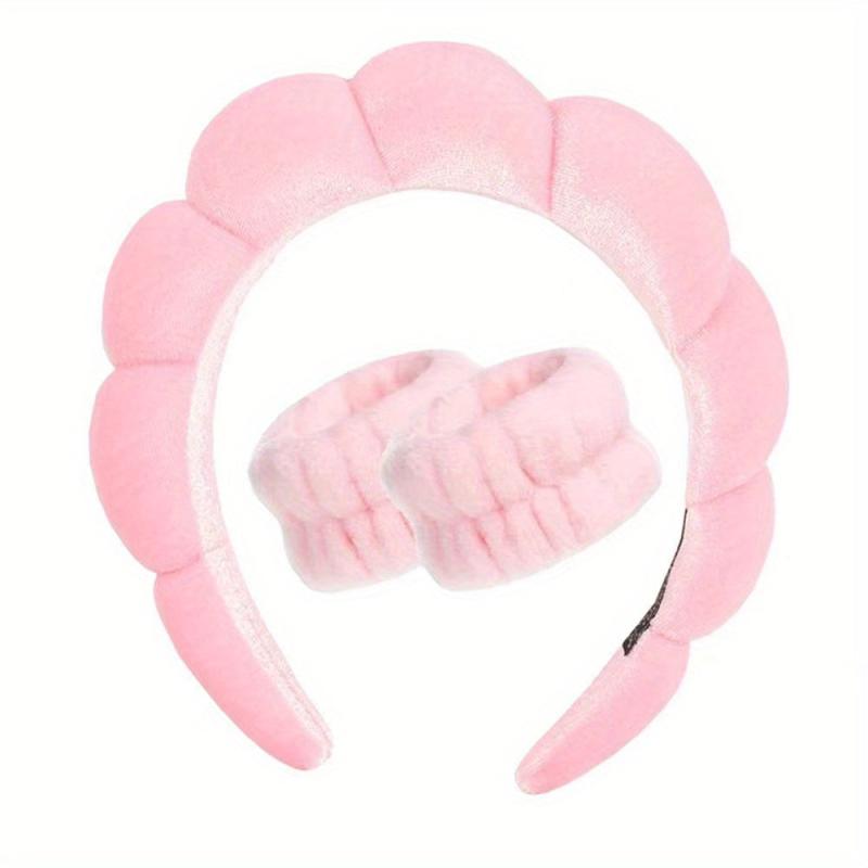 Puffy Spa Headband with Washing Wristbands for Women