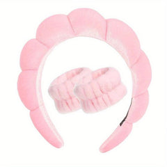 Puffy Spa Headband with Washing Wristbands for Women
