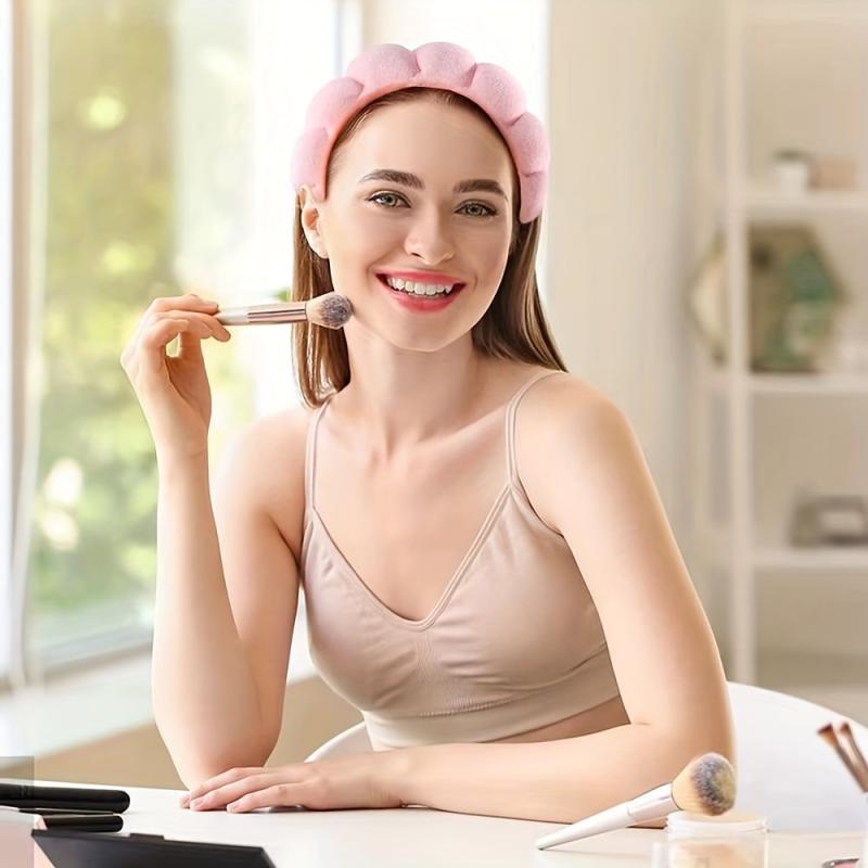 Puffy Spa Headband with Washing Wristbands for Women