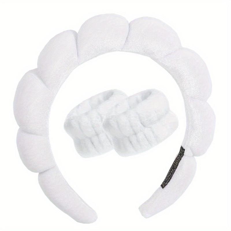 Puffy Spa Headband with Washing Wristbands for Women