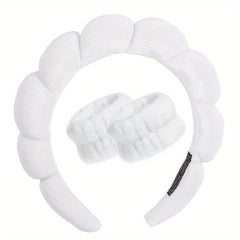 Puffy Spa Headband with Washing Wristbands for Women