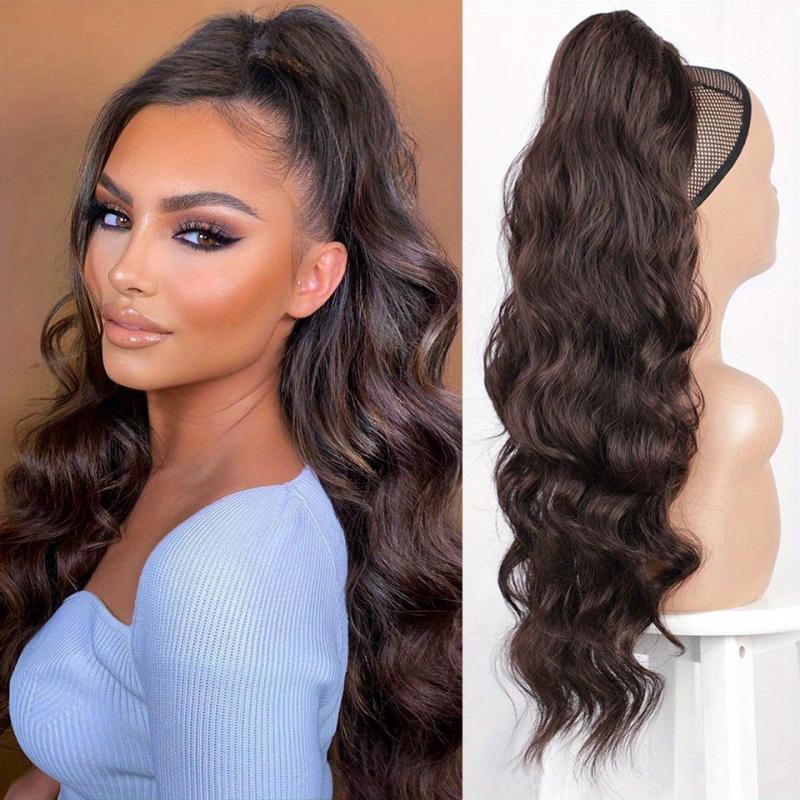 60 96 cm Curly Wave Drawstring Ponytail Extensions Synthetic Hairpiece