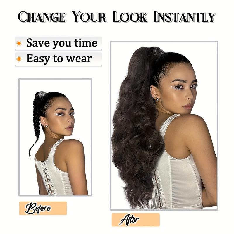 60 96 cm Curly Wave Drawstring Ponytail Extensions Synthetic Hairpiece