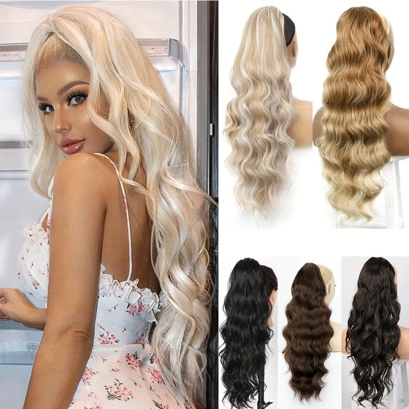 60 96 cm Curly Wave Drawstring Ponytail Extensions Synthetic Hairpiece