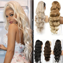 60 96 cm Curly Wave Drawstring Ponytail Extensions Synthetic Hairpiece