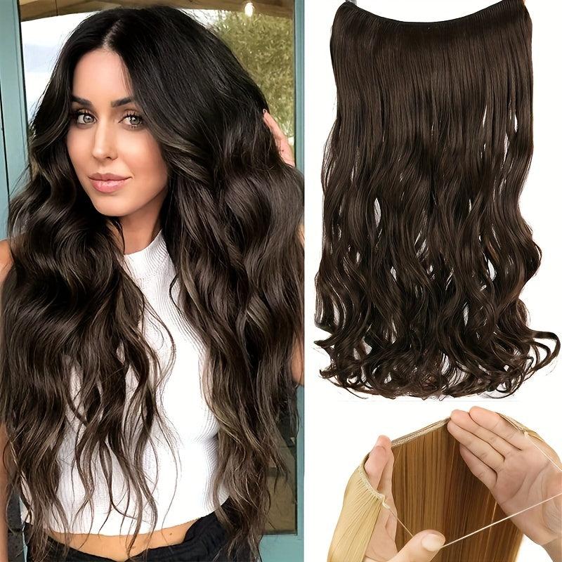 55-88 cm Long Wavy Hair Extensions Invisible Wire Synthetic Hairpieces