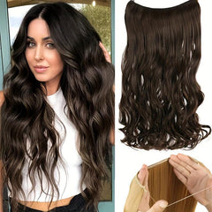 55-88 cm Long Wavy Hair Extensions Invisible Wire Synthetic Hairpieces