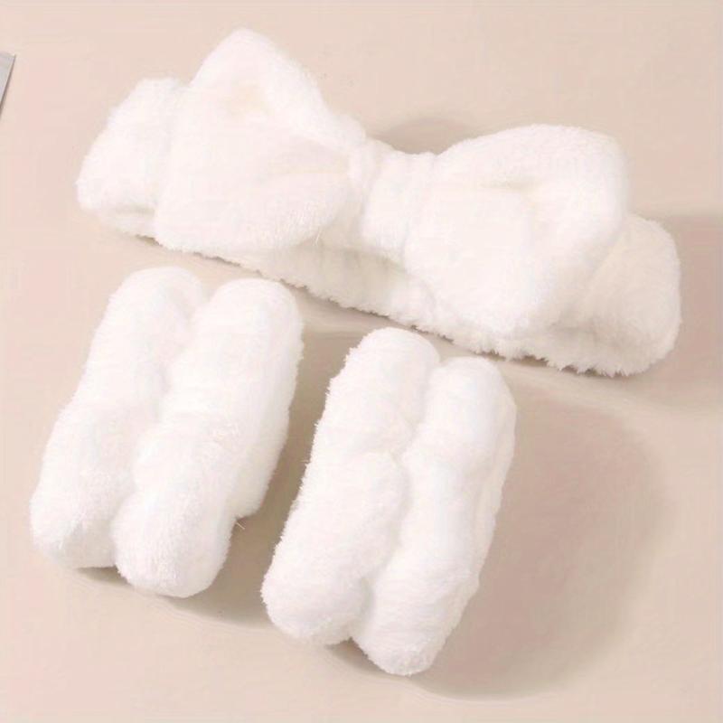 3pcs Bow Decor Spa Headband And Wristband Set Skin Care Headbands And Wristbands