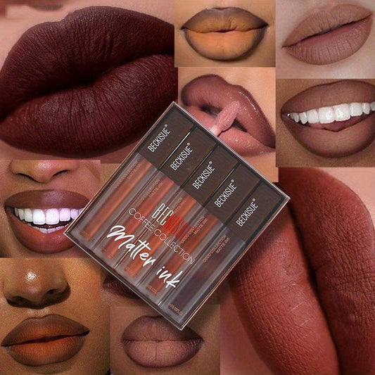 Coffee Nude Matte Velvet Lipstick Set of 5 Dark Light Coffee Lip Glaze