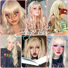 66cm Blonde Wig with Bangs Long Curly for Women