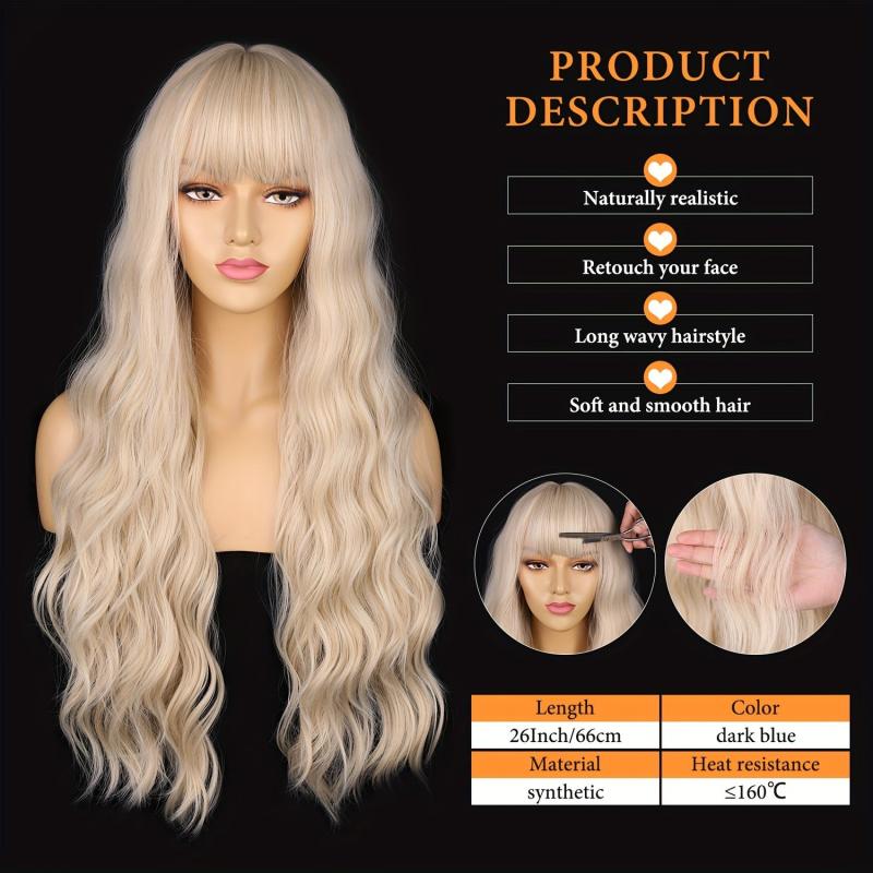 66cm Blonde Wig with Bangs Long Curly for Women