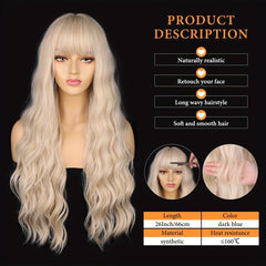 66cm Blonde Wig with Bangs Long Curly for Women