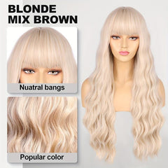 66cm Blonde Wig with Bangs Long Curly for Women