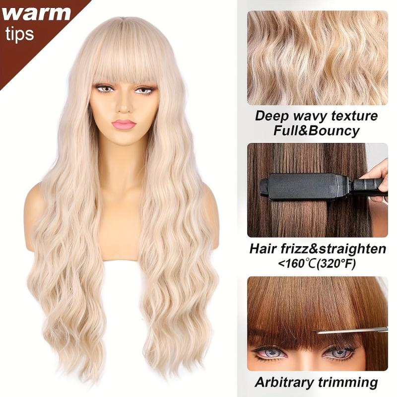 66cm Blonde Wig with Bangs Long Curly for Women