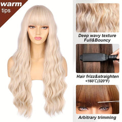 66cm Blonde Wig with Bangs Long Curly for Women
