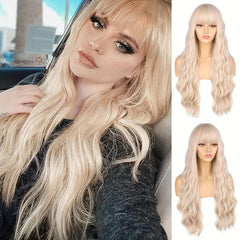 66cm Blonde Wig with Bangs Long Curly for Women