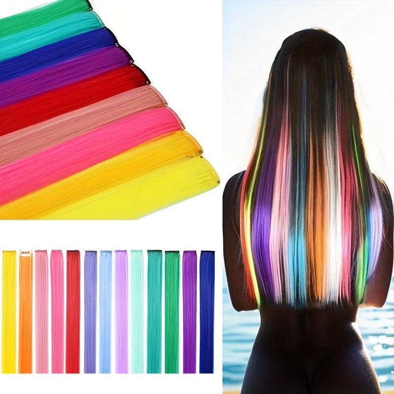 45 72 Cm Rainbow Synthetic Hair Extensions Straight Hair Clip 4pcs Hairpiece