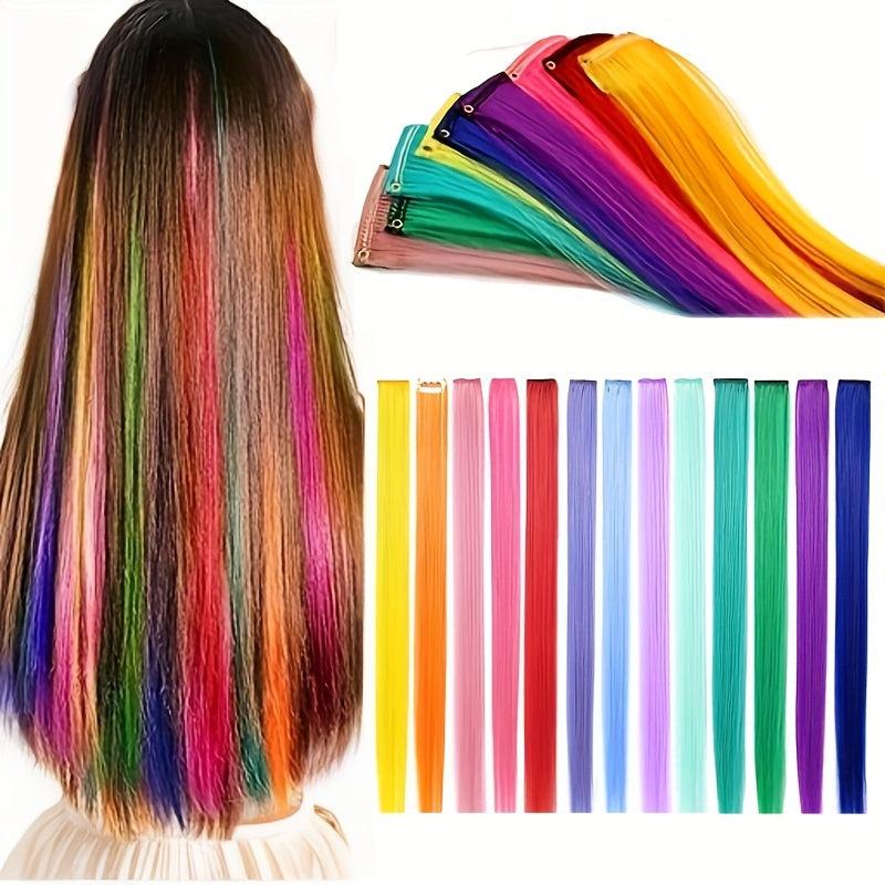 45 72 Cm Rainbow Synthetic Hair Extensions Straight Hair Clip 4pcs Hairpiece