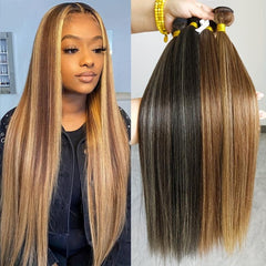 Long Straight Hair Weaving Bundles Synthetic Straight Ombre Bundles